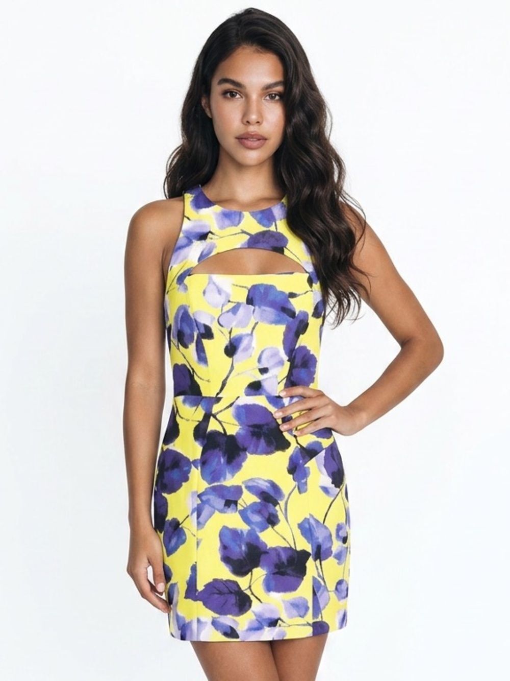 MILLY OF NEW YORK | Lemon Yellow & Purple Watercolor Floral Dress Women’s Size 4